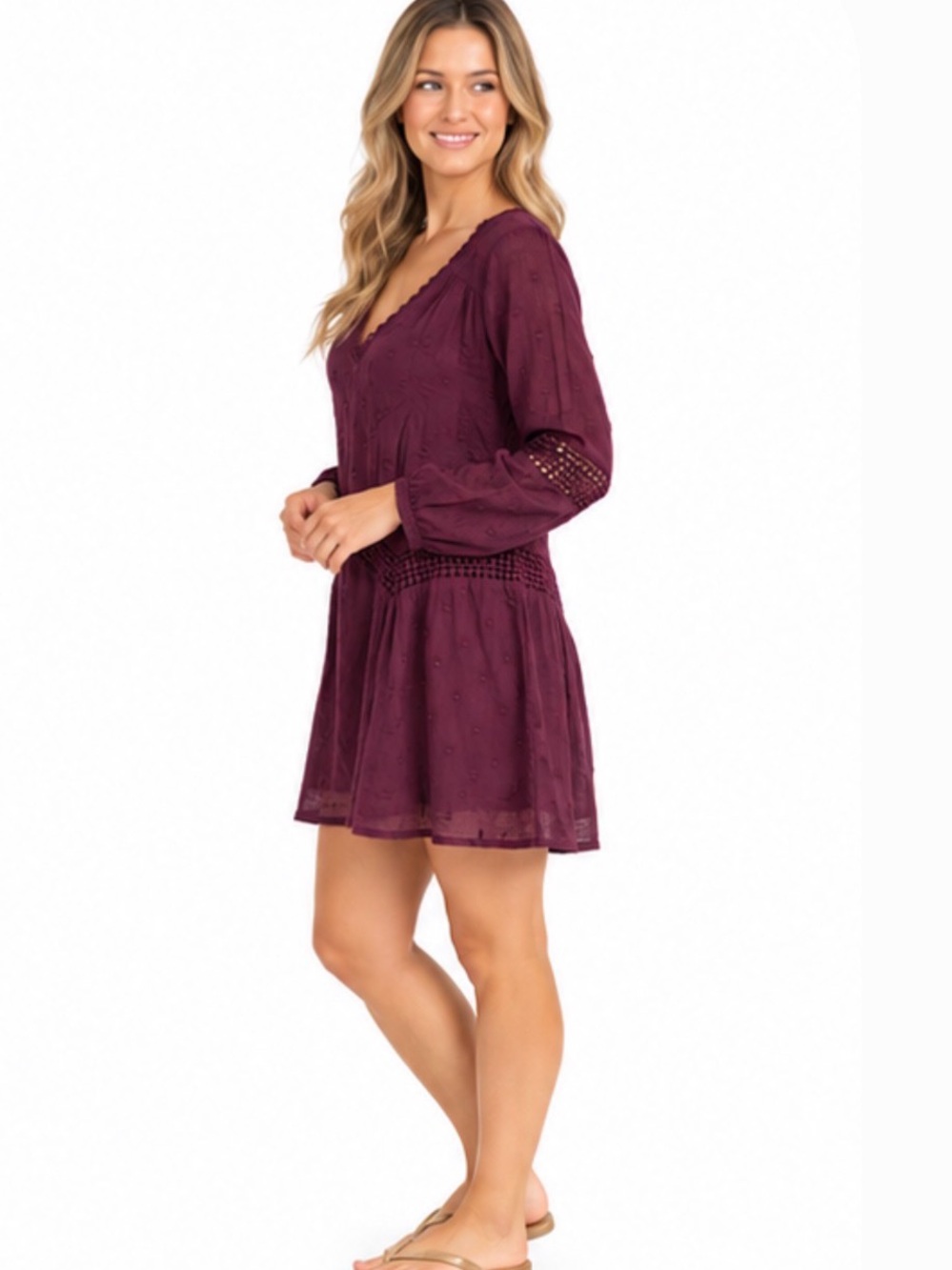 Lightweight Beach Swim Cover Up Dress in Deep Plum
